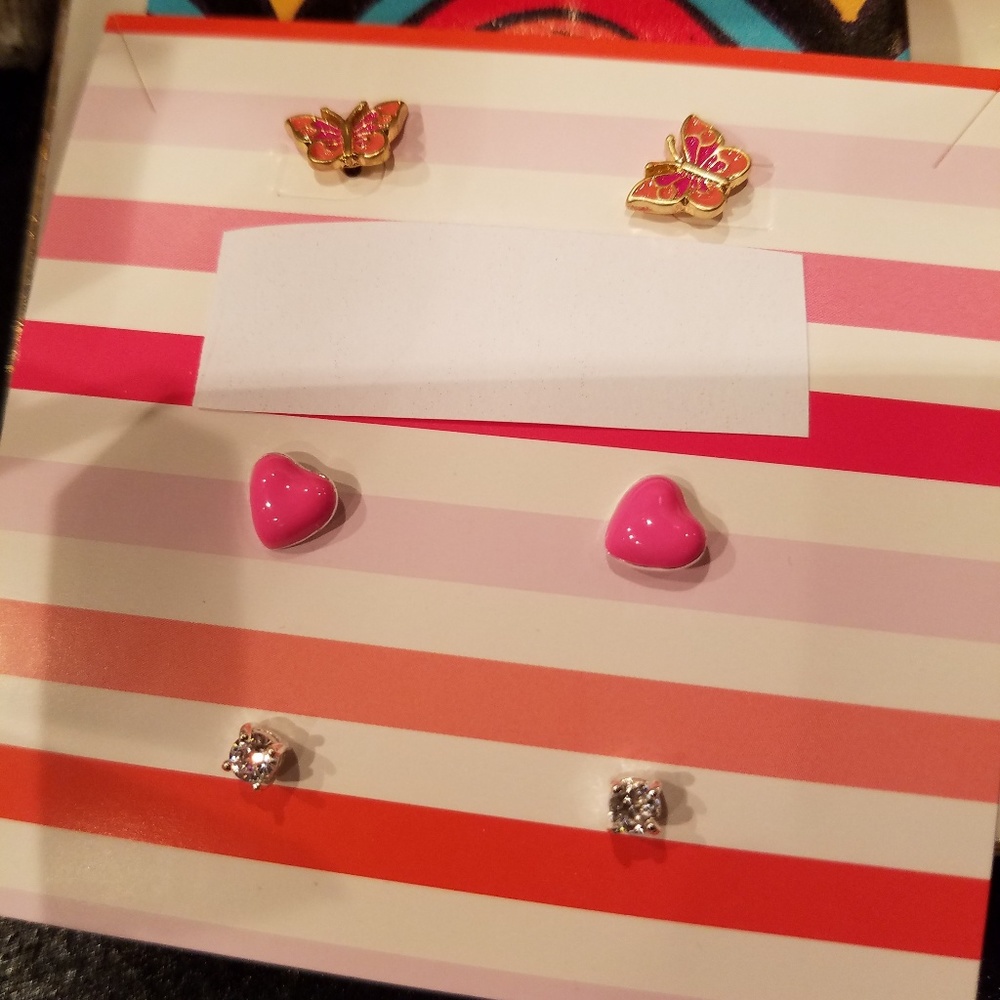 Gorgeous butterflies,enamel hearts/CZ studs